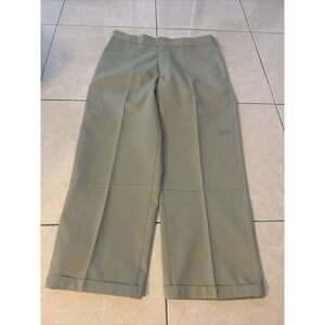 VTG Y2K Dickies Mens 37x29 Loose Fit Double Knee Wide Leg Beige Pants Logo Baggy